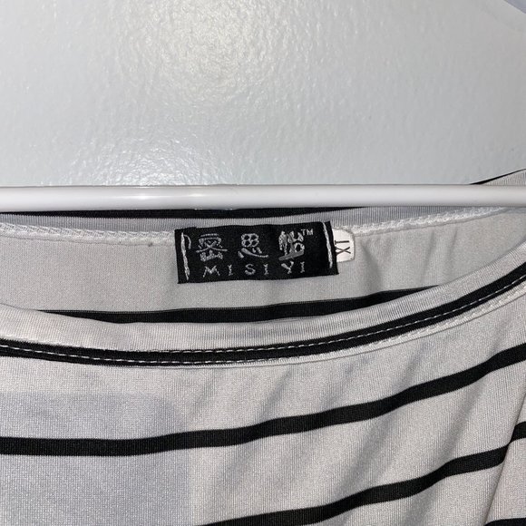 White and Back Striped Short Sleeve Shirt Top Womens - Picture 2 of 3